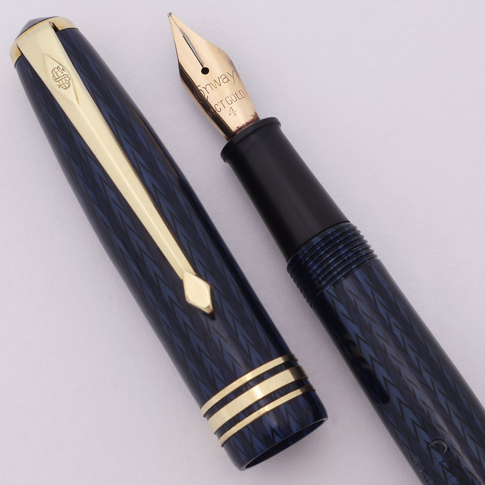 Conway Stewart 93 Fountain Pen - Blue Herringbone, Fine 14k Semi